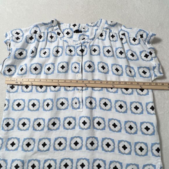 Ann Taylor Geo Linen Popover Short Sleeve Top Sz L Multicolor Relaxed 1/4 Button - Picture 9 of 11